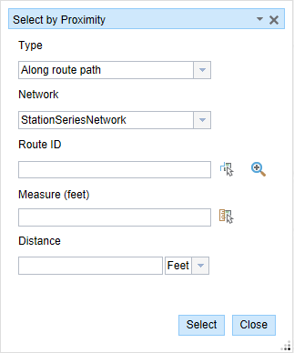 Select by Proximity: Along route path Select by Proximity: Along route path